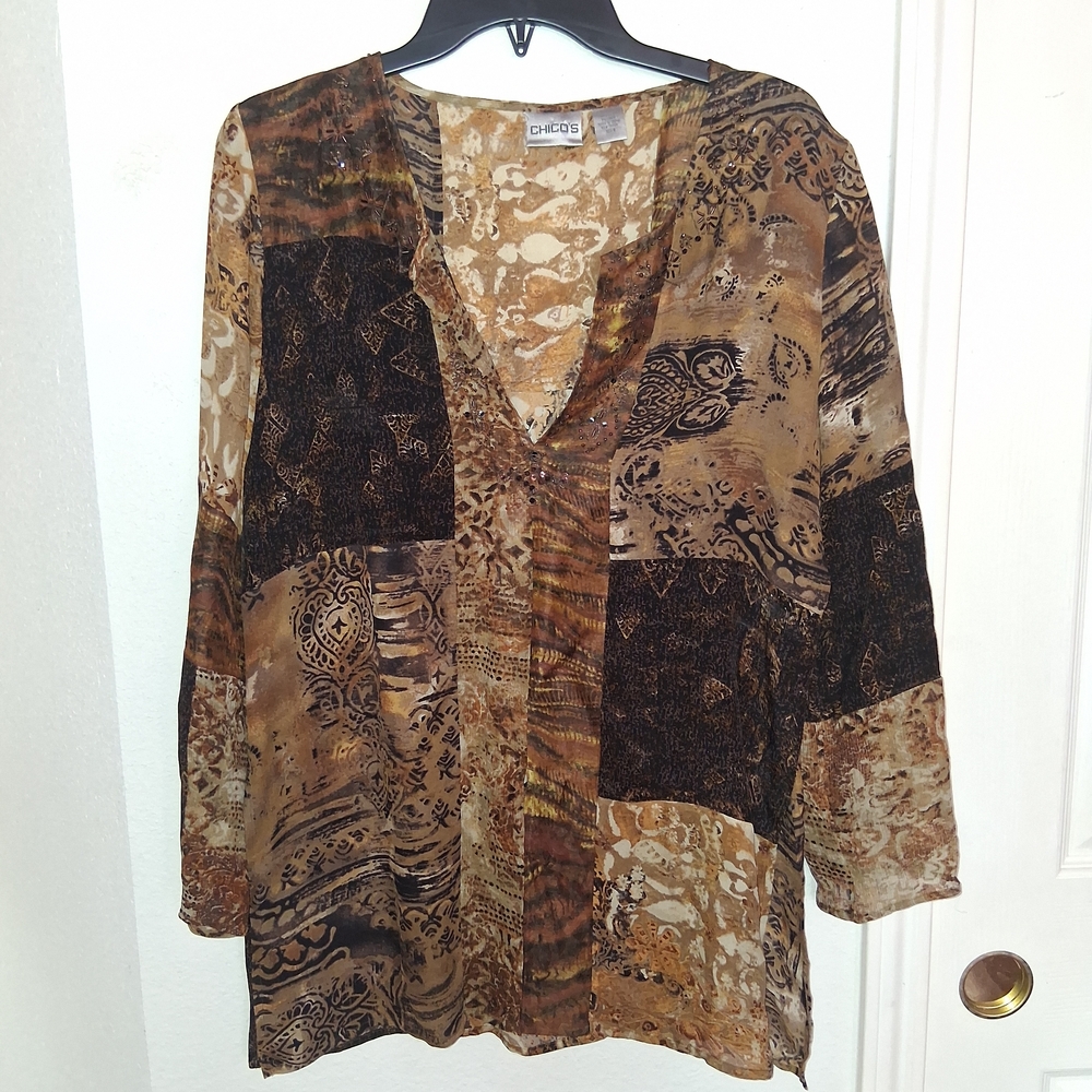 Chico's Multicolor Patchwork Blouse